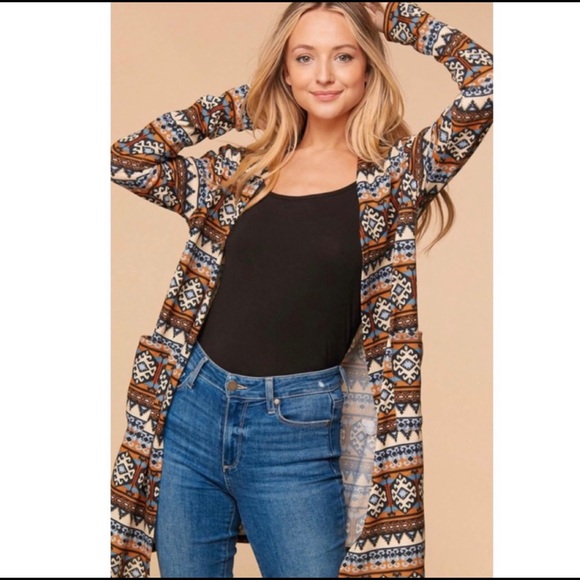 NWT! Clearance!Aztec Tribal Hacci Super Soft Duster Cardigan with Front Pockets - Picture 2 of 10